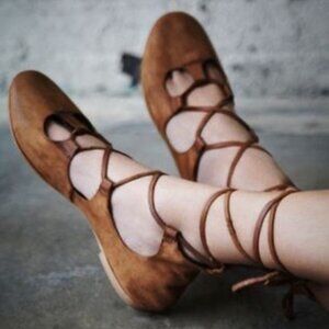 Free People Leather Ballerina Strappy Flats